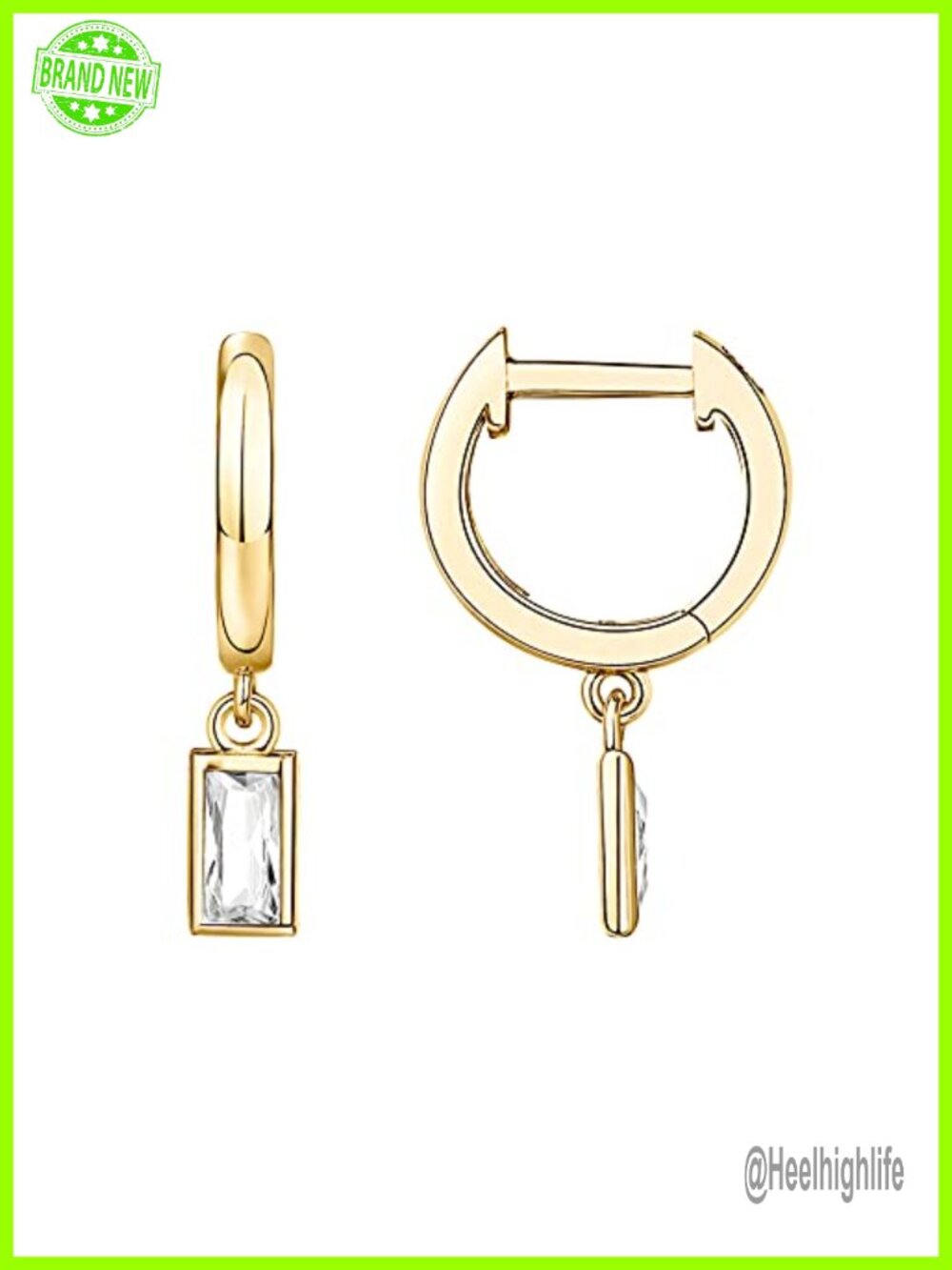 14K Gold Plated CZ Huggie Drop Earrings for Women Hypoallergenic